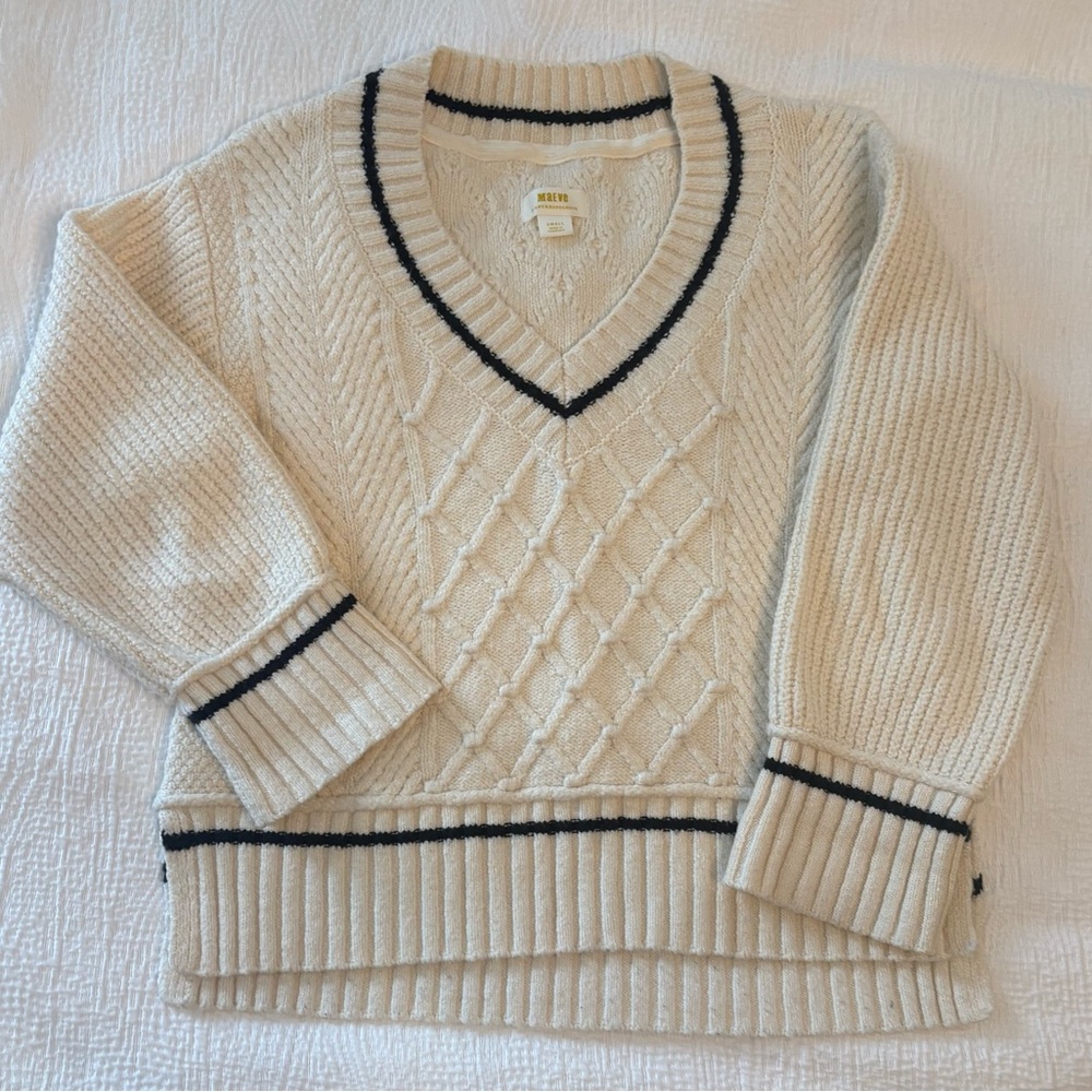 Maeve Tillie V-Neck Sweater Cream with Black